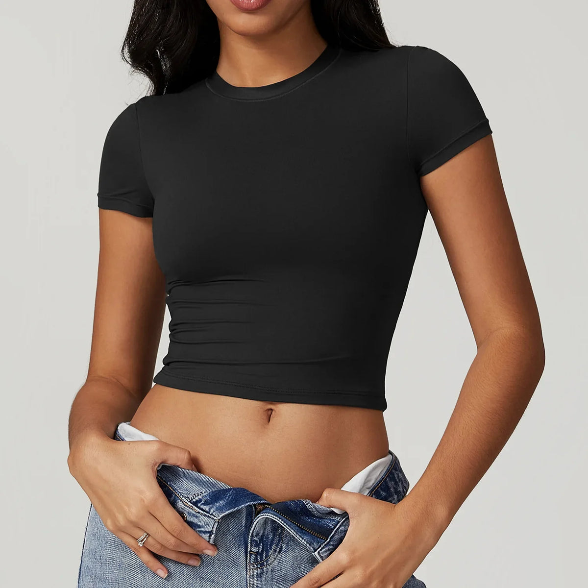 Athleisure Yoga Baby Tee Crop Top — vista laterale