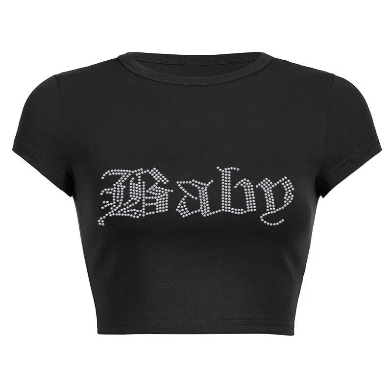 Baby Rhinestone Graphic Crop Baby Tee — vista frontale