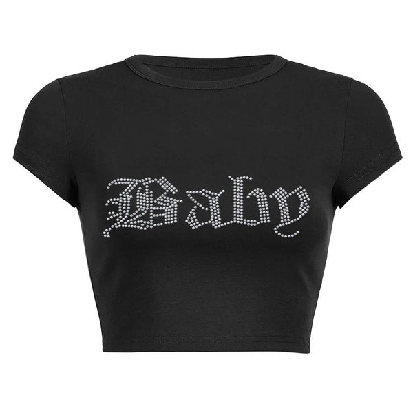 Baby Rhinestone Graphic Crop Baby Tee — vista frontale