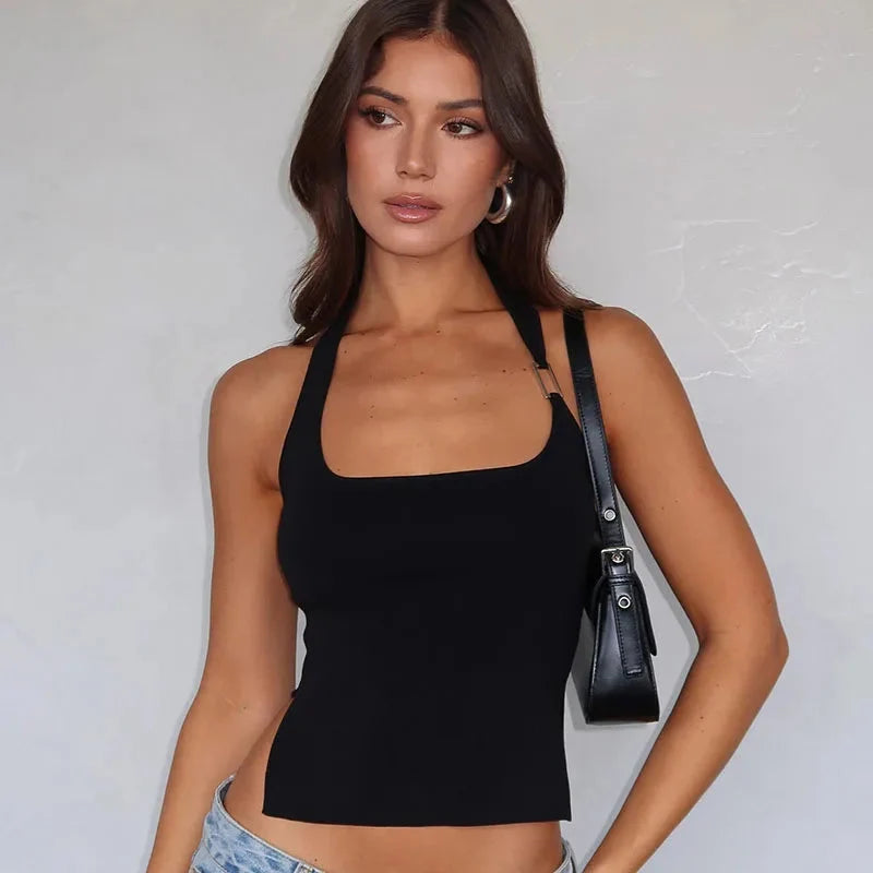 Backless Party Cropped Halter Top — dettaglio
