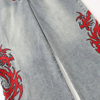 Baggy Barrel Mock Two Piece Embroidered Jeans — dettaglio del tessuto