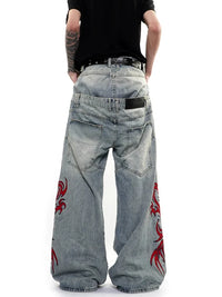 Baggy Barrel Mock Two Piece Embroidered Jeans — dettaglio della stampa
