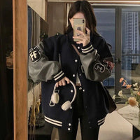 Baggy Fit Black And Grey Varsity Jacket — vista laterale