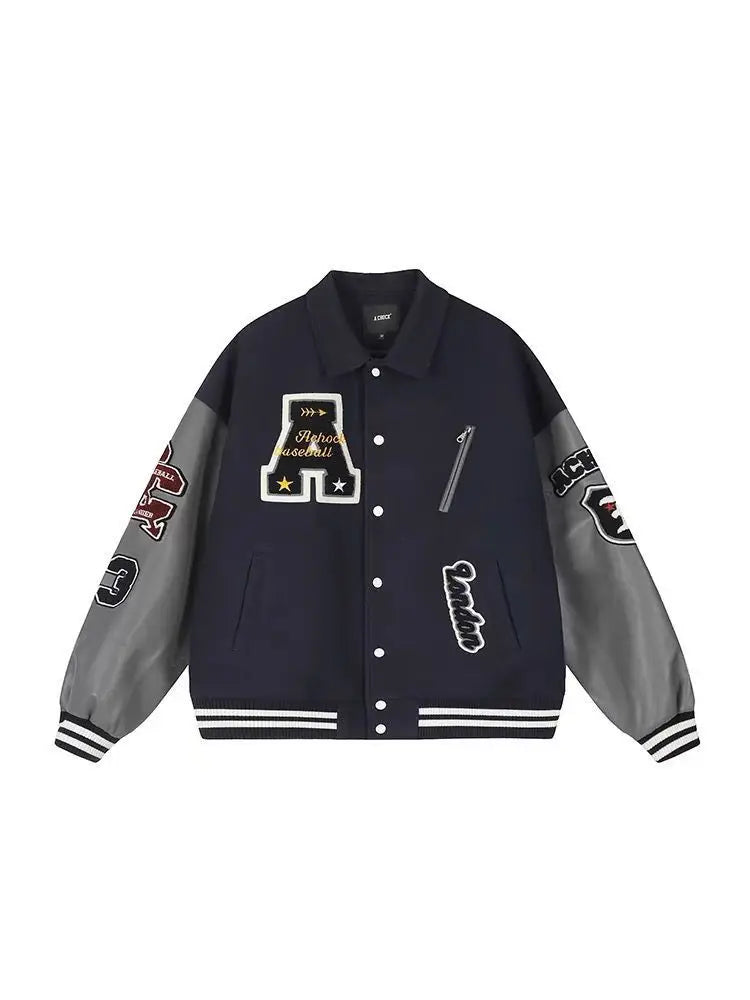Baggy Fit Black And Grey Varsity Jacket — vista frontale