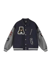 Baggy Fit Black And Grey Varsity Jacket — vista frontale