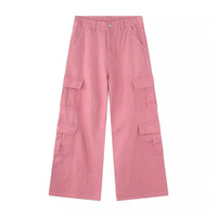 Baggy Flared Pink Cargo Pants — vista frontale