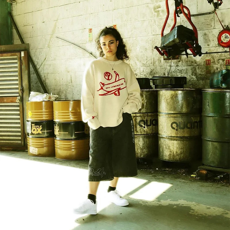 Baggy Knitted Graphic Jumper Sweater — vista laterale