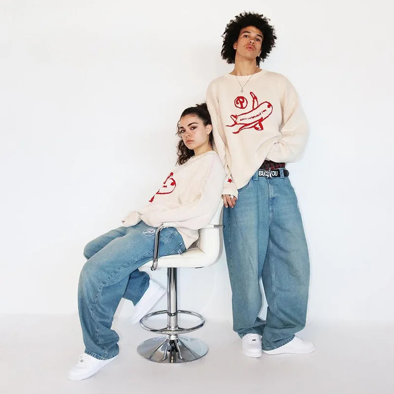 Baggy Knitted Graphic Jumper Sweater — vista posteriore