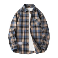 Baggy Plaid Long Sleeve Button Up Flannel Shirt — vista frontale