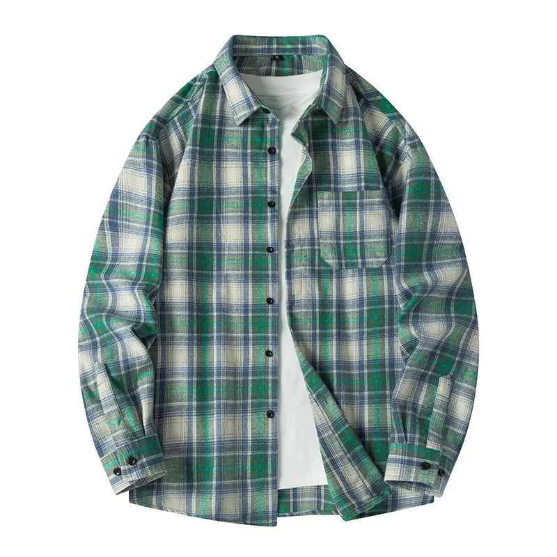 Baggy Plaid Long Sleeve Button Up Flannel Shirt — vista completa