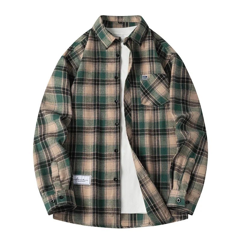 Baggy Plaid Long Sleeve Button Up Flannel Shirt — dettaglio del tessuto