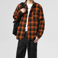 Baggy Plaid Long Sleeve Button Up Flannel Shirt — vista posteriore