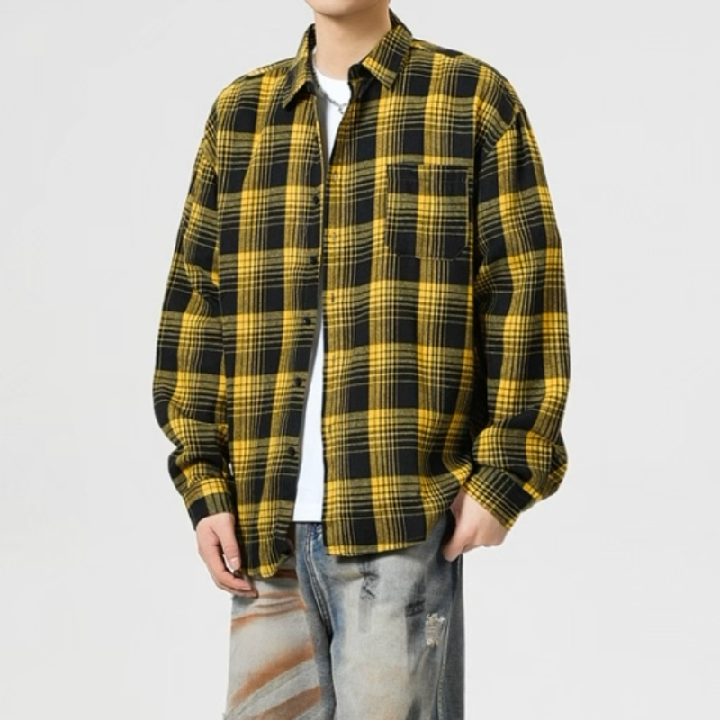 Baggy Plaid Long Sleeve Button Up Flannel Shirt — dettaglio