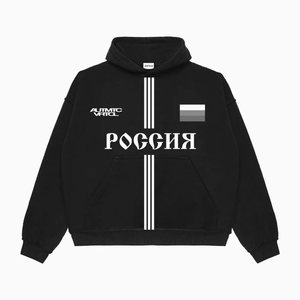 Baggy Russia Graphic Hoodie — dettaglio della stampa