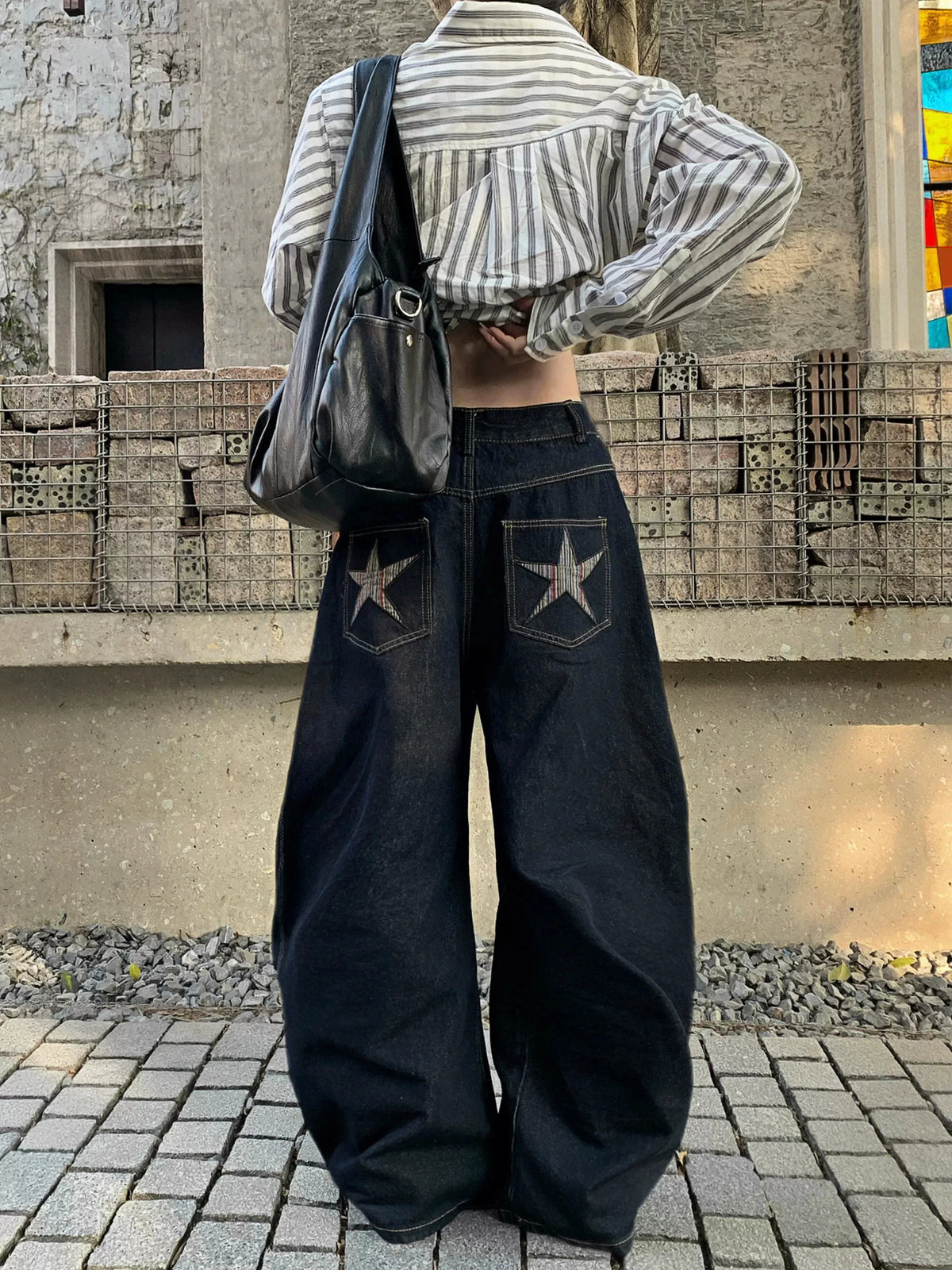 Baggy Star Embroidered Grunge Denim Jeans — dettaglio