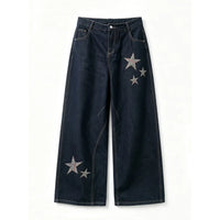Baggy Star Embroidered Grunge Denim Jeans — vista frontale