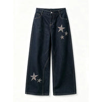 Baggy Star Embroidered Grunge Denim Jeans — vista frontale