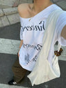 Y2K Baggy White Off Shoulder Graphic Top