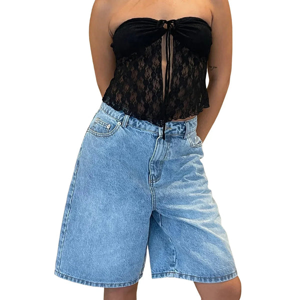 Basic Denim Jean Shorts Jorts — vista frontale