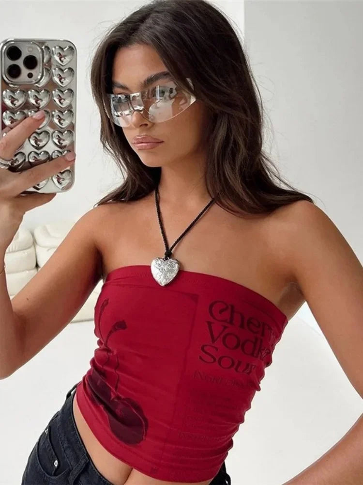 Berries and Cherries Strapless Bandeau Tube Top — dettaglio della stampa
