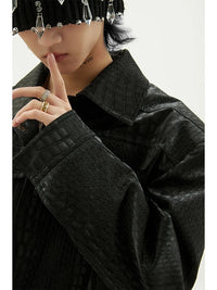 Black Crocodile Print Pu Leather Jacket — vista posteriore
