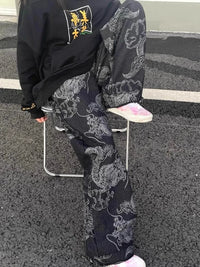 Black Dragon Print High Waist Straight Wide Leg Jeans — in alternativa