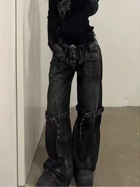 Black Grunge Boot Cut Jeans — dettaglio della stampa