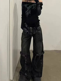Black Grunge Boot Cut Jeans — dettaglio del tessuto