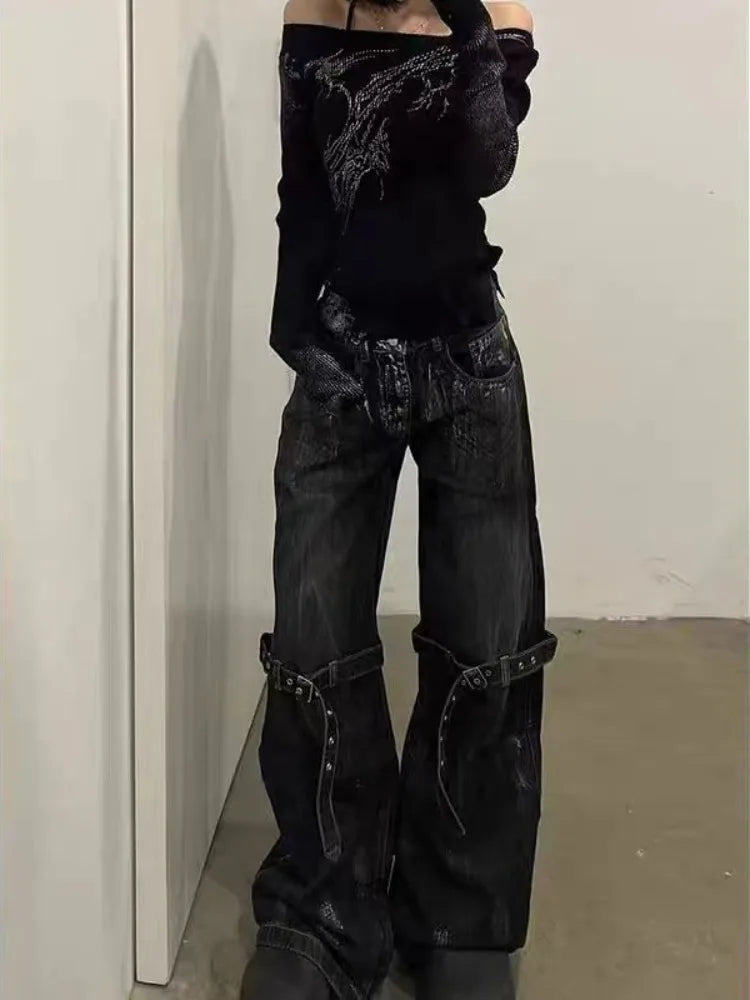 Black Grunge Boot Cut Jeans — vista posteriore