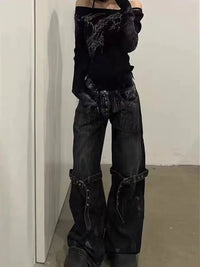 Black Grunge Boot Cut Jeans — vista posteriore