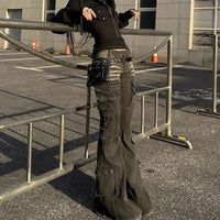 Black Low Waist Cargo Flared Jeans — vista posteriore