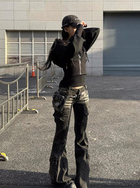 Black Low Waist Cargo Flared Jeans — in alternativa