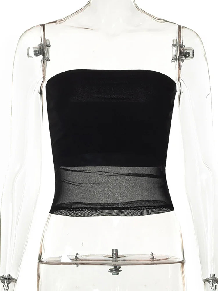 Black Mesh Bandeau Strapless Tube Top — in alternativa