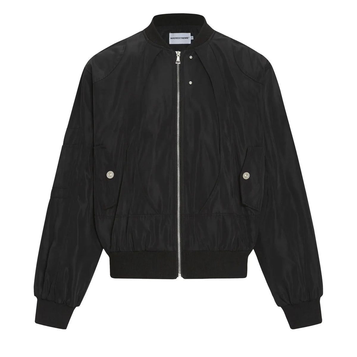 Black Short Full Zip Up Bomber Jacket — vista frontale