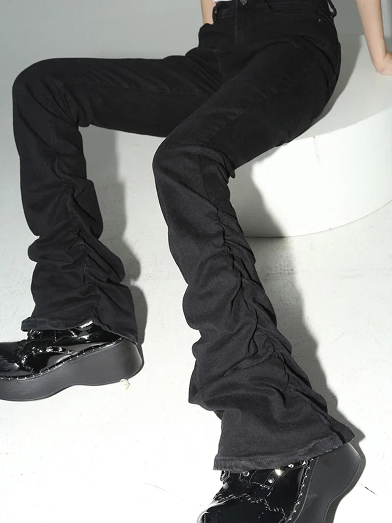 Black Stacked High Waist Flare Jeans — dettaglio della stampa