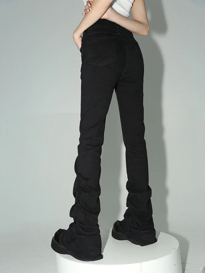 Black Stacked High Waist Flare Jeans — vista laterale