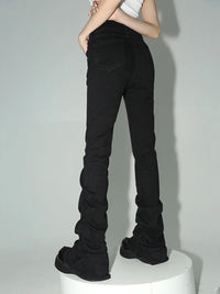 Black Stacked High Waist Flare Jeans — vista laterale