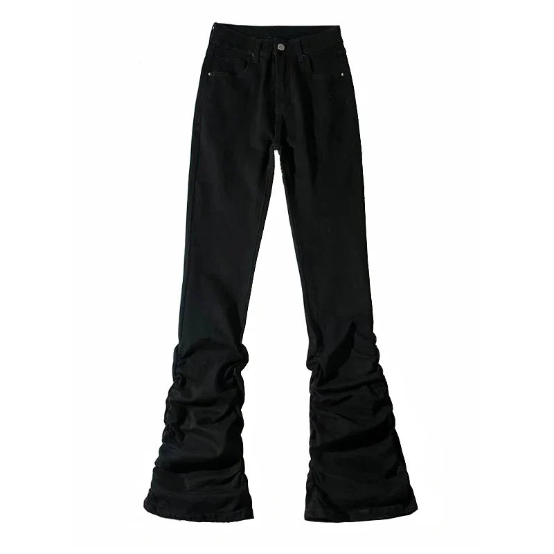 Black Stacked High Waist Flare Jeans — vista frontale