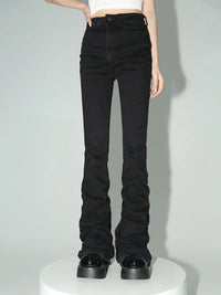 Black Stacked High Waist Flare Jeans — dettaglio