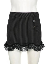 Black Striped Lace Frill Mini Skirt — dettaglio