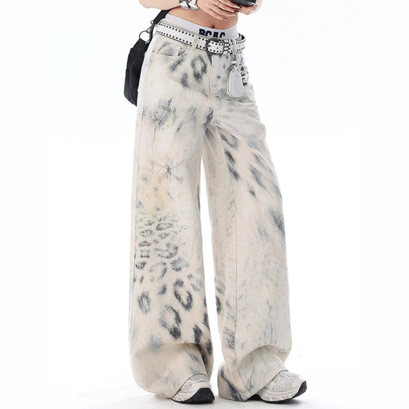High Waist Snow Leopard Print Jeans — vista posteriore
