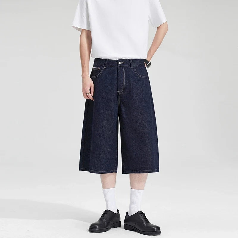 Black Wash Baggy Long Denim Shorts Jorts — dettaglio