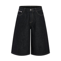 Black Wash Baggy Long Denim Shorts Jorts — vista frontale