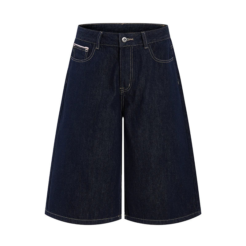Black Wash Baggy Long Denim Shorts Jorts — vista posteriore