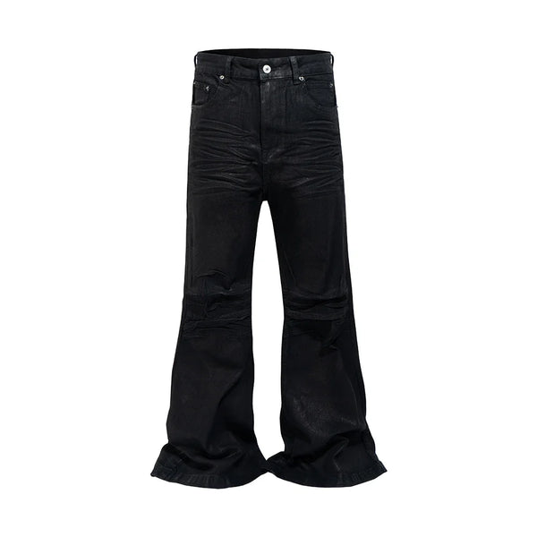 Black Waxed Boot Cut Jeans — vista frontale