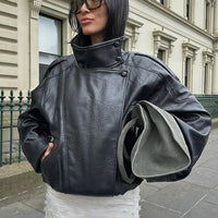 Black Womens Chef Button Faux Leather Jacket — dettaglio della stampa