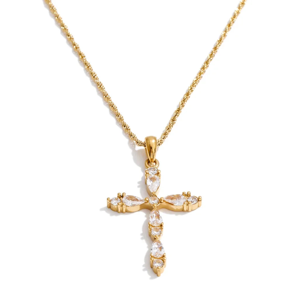 Bling Cross Pendant Necklace — vista frontale