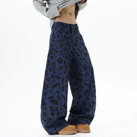 Blue Leopard Print Wide Leg Barrel Denim Jeans — in alternativa