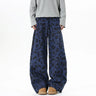 Y2K Blue Leopard Print Wide Leg Barrel Denim Jeans