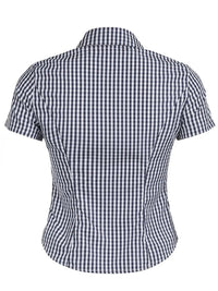 Blue Plaid Slim Button Up Short Sleeve Blouse Shirt — in alternativa